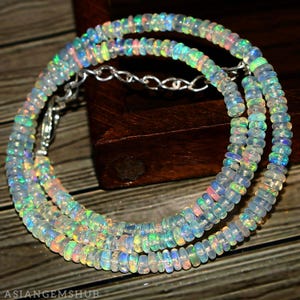 AAA + natuurlijke Ethiopische opaalketting, Welo Opal-kralen, multi Fire Opal rondelle-kralenketting, echte opaalketting begaafde sieraden 16 inch