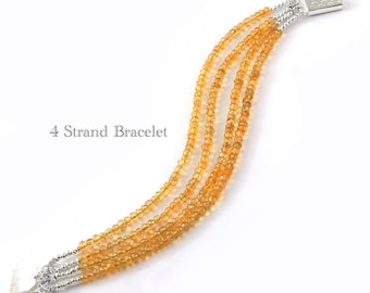 CITRINE BRACELET || Natural Yellow Citrine Beads Bracelet, Women’s Jewelry Dainty Bracelet, Genuine Citrine Bracelet 4 Strands 7 inches