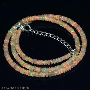 AAA+ natuurlijke Ethiopische opaalketting, Welo Opal-kralen, multi Fire Opal rondelle-kralenketting Echte opaalketting Begaafde sieradenketting