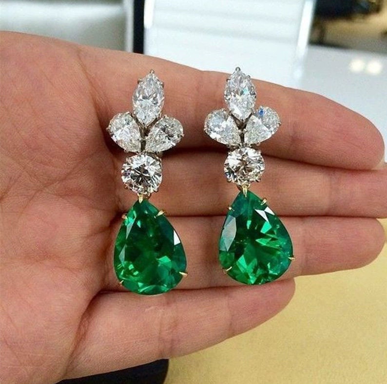 Emerald Bridal Earrings Wedding Earrings Green Earrings - Etsy