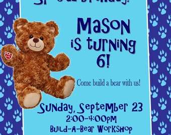 Personalized Customized Build-A-Bear Birthday Invitation in Blue!