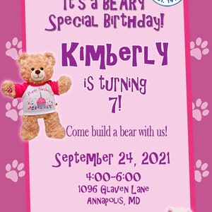 Personalized Customized Build-A-Bear Birthday Invitation - Birthday Bear and Promise Pets Kitty