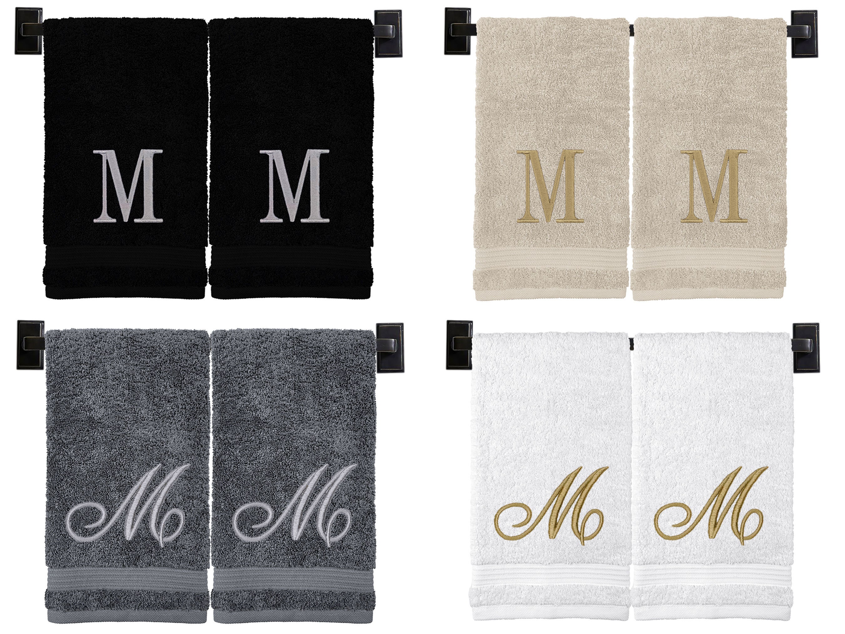Set of Monogrammed Guest Bath Hand and Bath Towel Set Beautiful Monogr