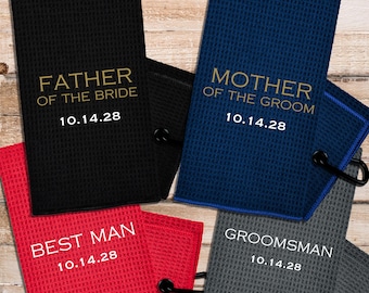 Custom Bridal Party Golf Towels | Embroidered Wedding Party Golf Towels | Choose Towel & Thread Color | Best Man Gift | Groomsmen Gifts