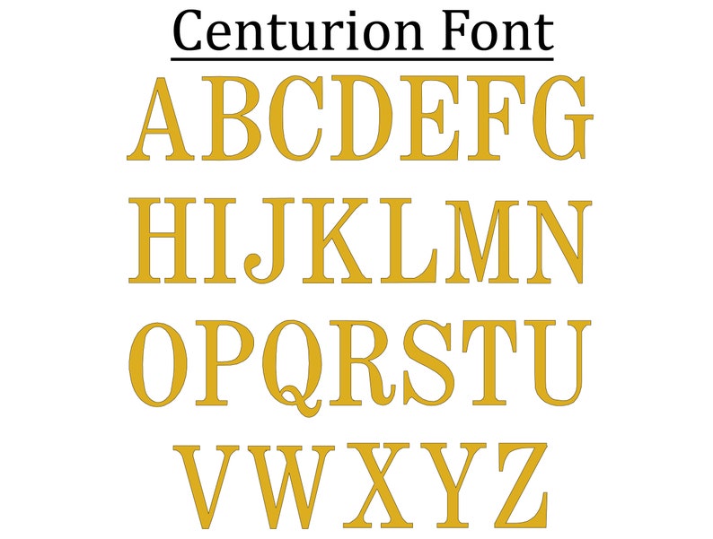 May include: A graphic image of the alphabet in a gold-colored Centurion font.