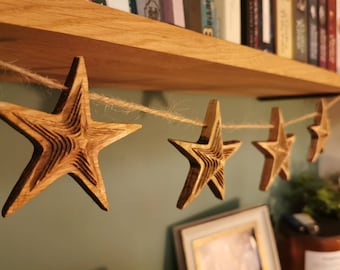 Carved Wooden 3D Stars - White Oak  - Choose your number of Stars - Carved Wooden Stars - On String