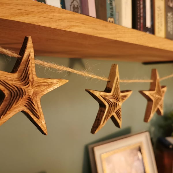 Carved Wooden 3D Stars - White Oak  - Choose your number of Stars - Carved Wooden Stars - On String