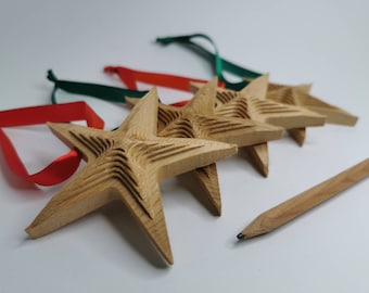Carved Wooden 3D Stars - White Oak - Christmas Tree Decoration - Ornament