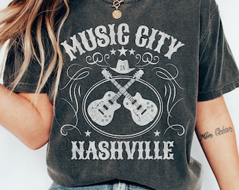 Comfort Colors Nashville Music City Tee: Vintage Guitar Shirt