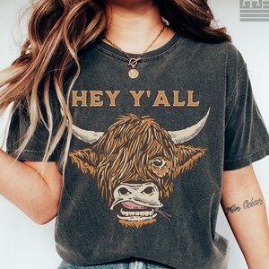 Pepper Comfort Colors Highland Cow Shirt ,Cowgirl Rodeo t-shirt, Boho t-shirt, oversized shirt, garment dyed shirt, bull tshirt, hey yall tshirt, cute cow shirt