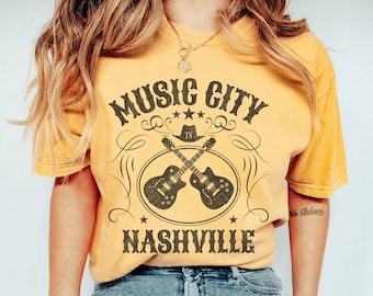 Comfort Colors Nashville Music City Tee: Vintage Guitar Shirt