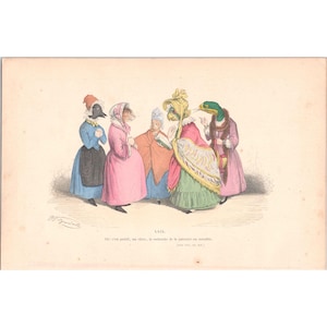 GRANDVILLE - Original Antique Mid-19th Century Hand-Colored Lithograph - LXIX