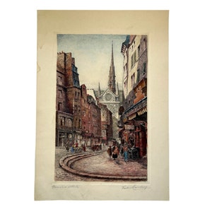 CHARTRES CATHEDRAL - Original 1930 Color Etching - Hand Signed in Pencil - French Artist Victor Maunier - Artist's Proof