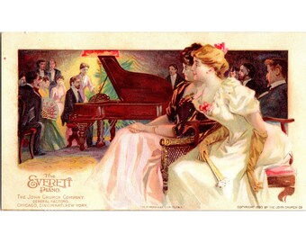 The Everett Piano ~ John Church Company ~ Antique Victorian Trade Card