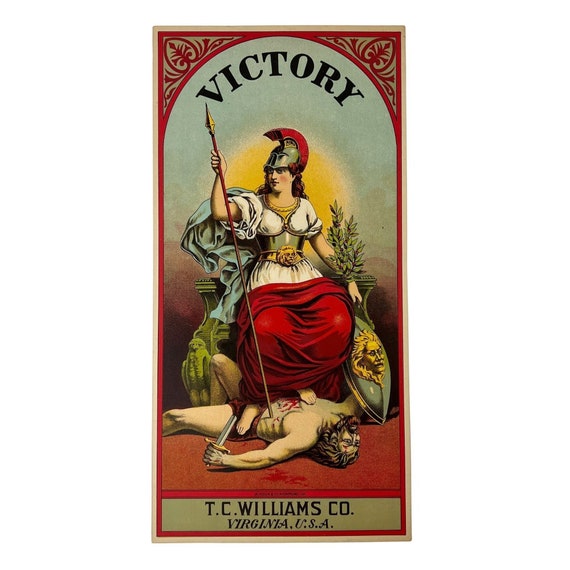 T.C. WILLIAMS Co - VICTORY Tobacco -vintage Caddy Crate Label- Stone  Lithograph
