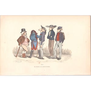 GRANDVILLE - Original Antique Mid-19th Century Hand-Colored Lithograph - XLV