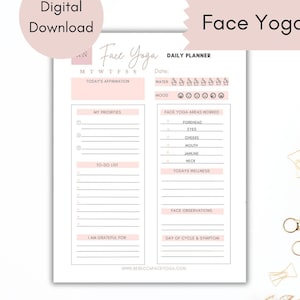 Daily Planner Face Yoga & Wellness*Mood tracker*Affirmations for the day*Daily Health Goals*Water Tracker*Printable Digital Download*