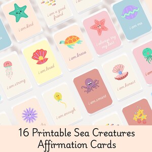 16 druckbare positive Affirmationskarten für Kinder, Meerestiere, Positivitätskarten, Kindermotivationskarten, Ermutigungskarten