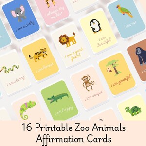 16 druckbare positive Affirmationskarten für Kinder, Zootierkinder-Positivitätskarten, Kindermotivationskarten, Ermutigungskarten