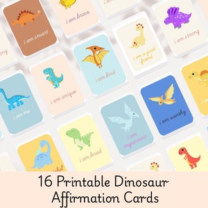 16 druckbare positive Affirmationskarten für Kinder, Dinosaurier-Kinder-Positivitätskarten, Kindermotivationskarten, Ermutigungskarten