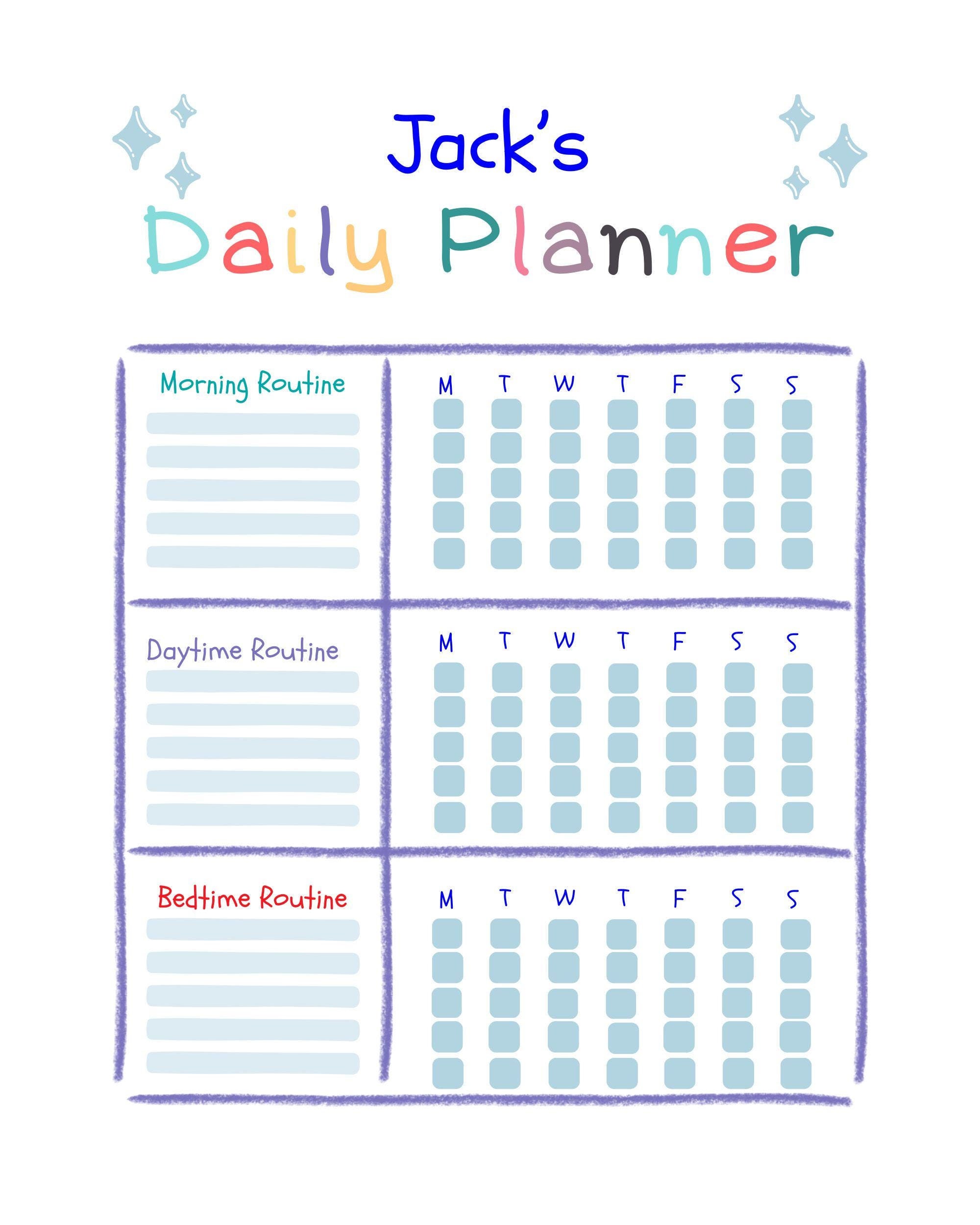 Kid's Daily Planner, Kid's Schedule, Children's Routine Checklist ...
