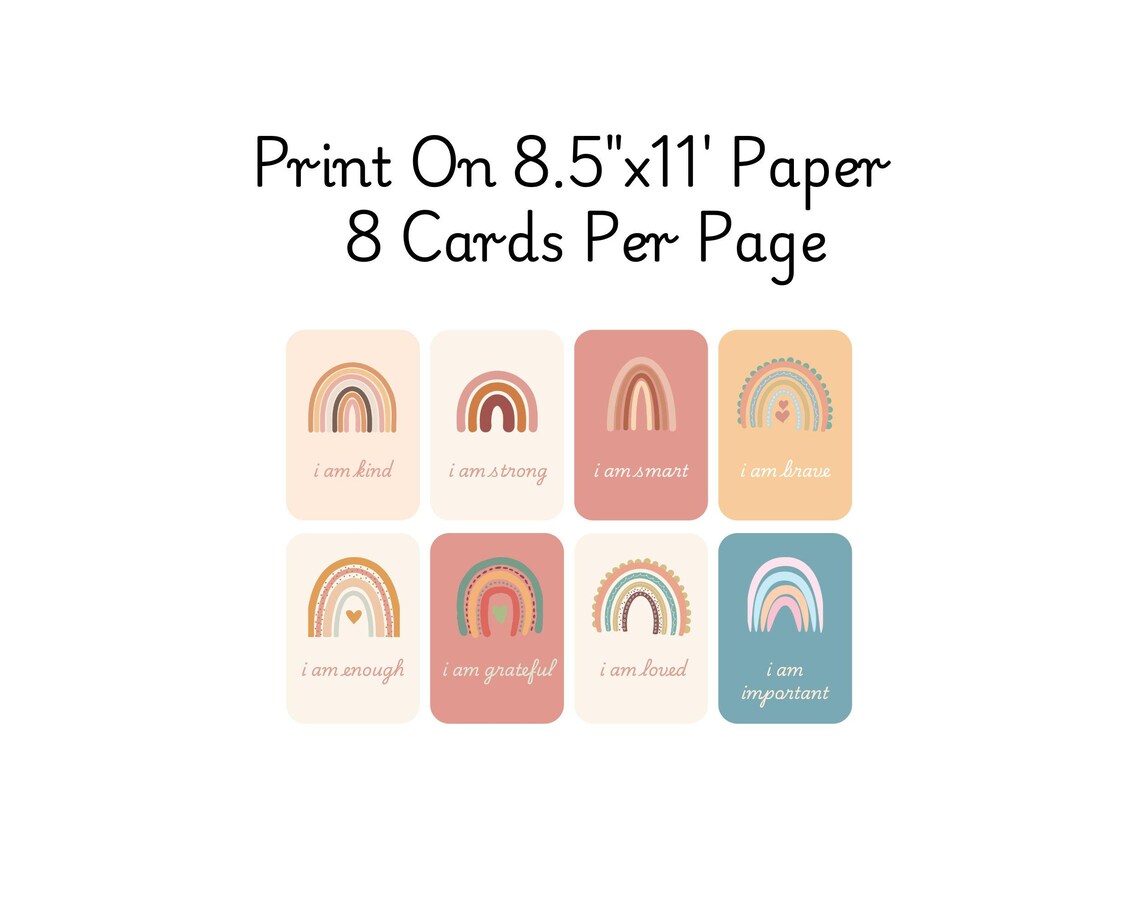 Kids Affirmation Cards Printable | Boho Rainbow Positive Affirmations ...