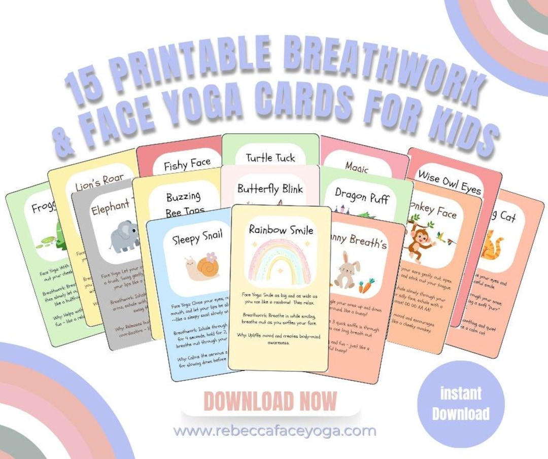 Printable Breathwork &amp; Face Yoga Cards for Kids - Etsy