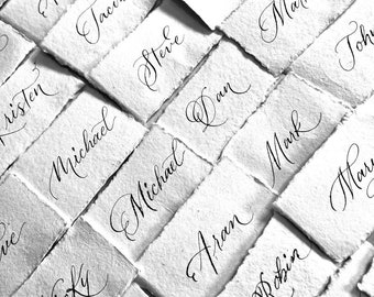 Calligraphy Wedding Place Cards: Handmade Paper Guest Names