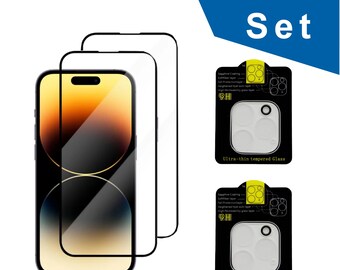 2x verre de protection de caméra + 2x 9D Premium Full Glass film pare-balles pour Apple