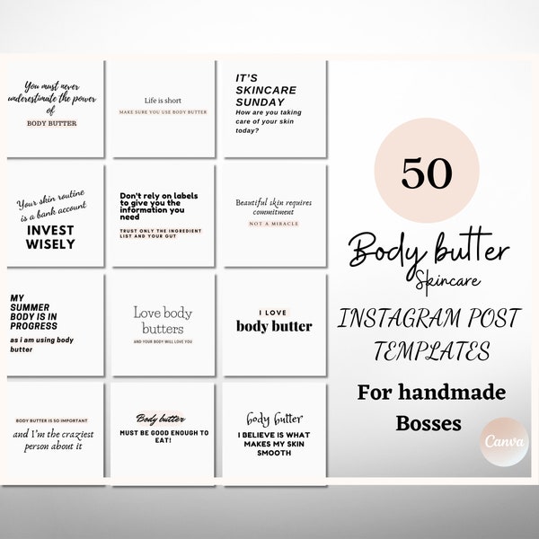 Instagram Post Template for Esthetician and Handmade Body Butter Business to Help You Grow Your Brand, Skincare Quotes ,
