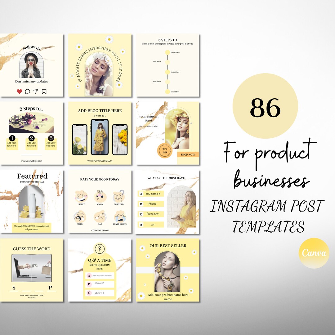 Instagram Post Templates for Business, Yellow, Engagement Booster, Help ...