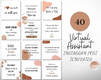 Virtual Assistant Instagram Template, Post, Social Media, Virtual Assistant Quotes, Va Instagram Posts, Canva templates, Customizable