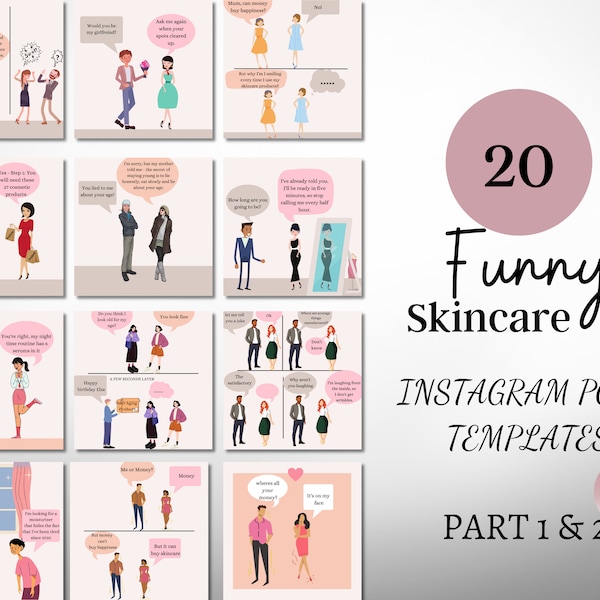 Funny Skincare Instagram Post Templates That will Help You Stand Out From the Crowd and Get You Noticed, Esthetician Posts, Memes ,Jokes