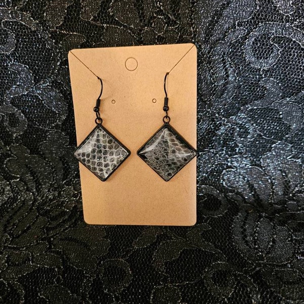 Snake Skin Shed Diamond Shaped Dangle Earrings