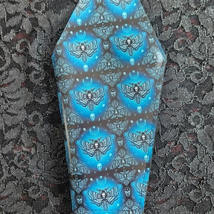 Cartera grande con forma de ataúd en forma de halcón de la muerte azul, estilo gótico, horror, Halloween, punk