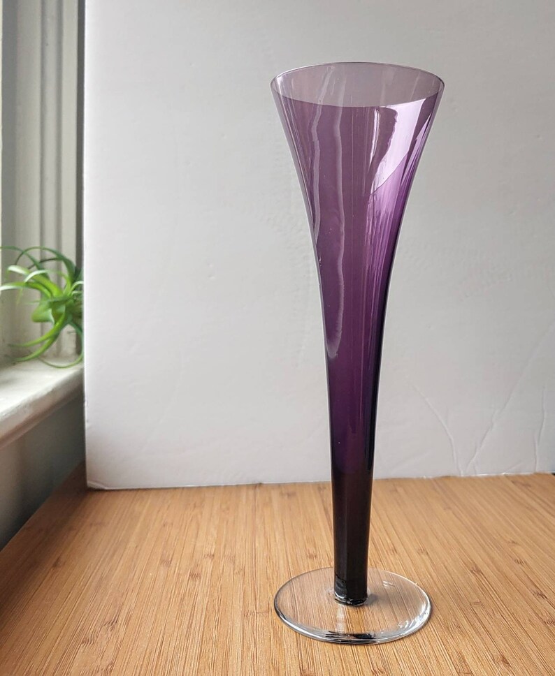 Tall Thin Purple Gradient Vase With Clear Base. Vintage Floral Etsy