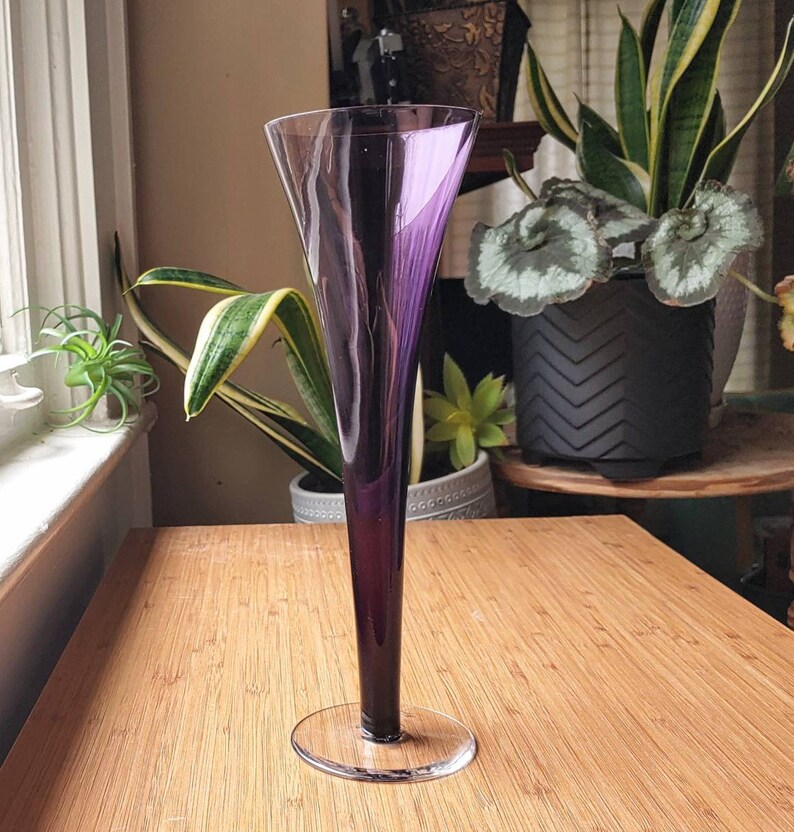 Tall Thin Purple Gradient Vase With Clear Base. Vintage Floral Etsy