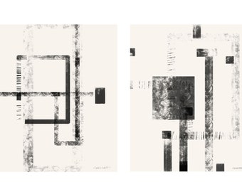 Juego de arte de pared de 2 / Conjunto de impresión de pared abstracta / Arte abstracto en blanco y negro / Arte imprimible / Descarga digital