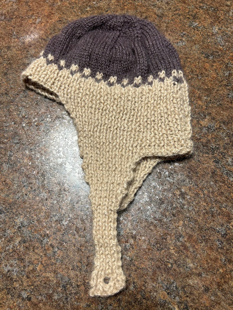 Baby Boy Warm Winter Hat, Alpaca Yarn, Button Closure, Two Tone