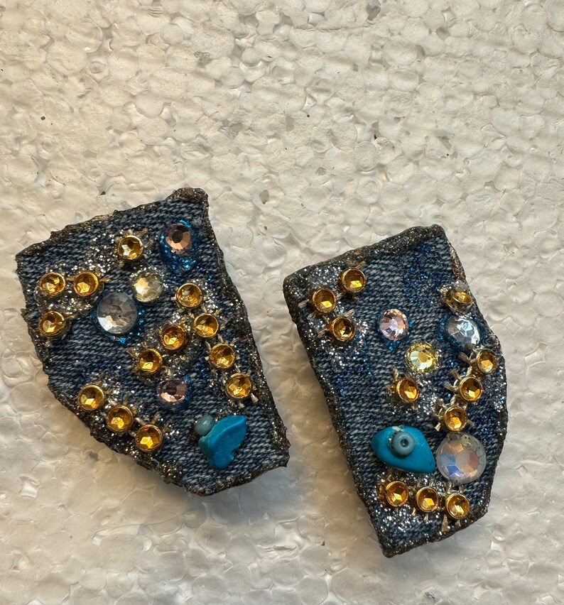 Denim Bling Clip on Earrings C5 Etsy