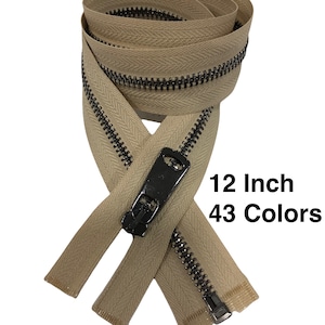 12 Inch One Way Separating Medium-Weight Open-End Zipper #5  Pick Design Antique Brass-Nickel-Brass Metal Zippers