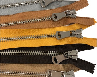 16" to 20 Inch Heavy Duty Closed End Zippers 43 Colors #8 / Handbag-Zippers - Pick Design Nickel / Antique Brass / Brass Metal Zippers