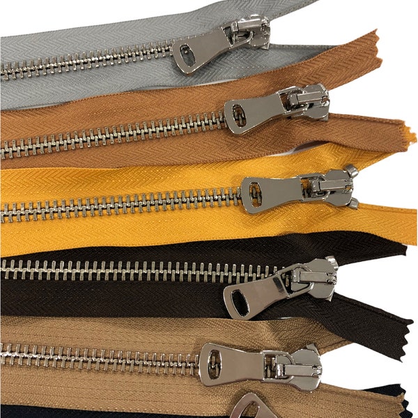 16" to 20 Inch Heavy Duty Closed End Zippers 43 Colors #8 / Handbag-Zippers - Pick Design Nickel / Antique Brass / Brass Metal Zippers