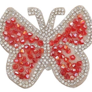 Red Rhinestone Butterfly Iron-on Patch (6 x 7.5 cm)