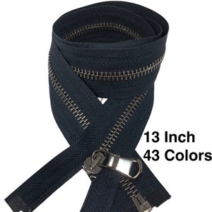 13 Inch One Way Separating Medium-Weight Open-End Zipper #5  Pick Design Antique Brass-Nickel-Brass Metal Zippers