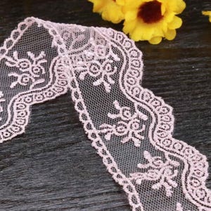 Pink Lace Trim  - Vintage Inspired Sewing Trim ,  Pink Lace Ribbon - Delicate Craft Supply - 1 meter