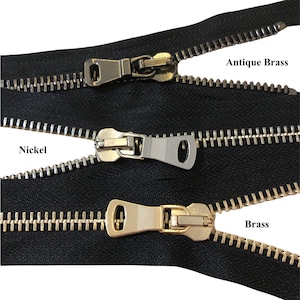 4&quot; to 59 Inch Heavy Duty Closed End Zippers #8 / Handbag-Zippers - Pick Design Nickel / Antique Brass / Brass Metal Zippers / Only Black