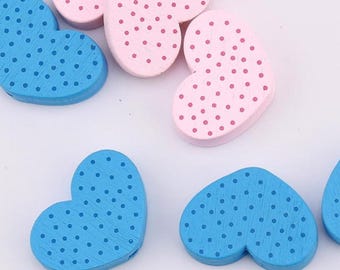 10 Pcs Heart Shaped Polka Dot Wooden Pacifier Beads