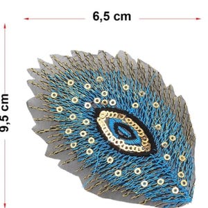 Blue Peacock Feather Iron-On Patch: Embroidered Boho Applique (6.5 x 9.5 cm)