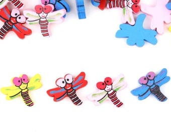 Handmade Dragonfly Motif Wooden Pacifier Chain Beads Set of 5
